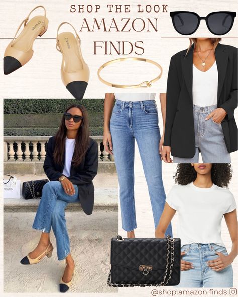 Paige Jeans Outfit, Paige Jeans, Jeans Outfit, White Tshirt, Jean Outfits, Spring Outfit, Straight Jeans, Ballet Flats, Blazer