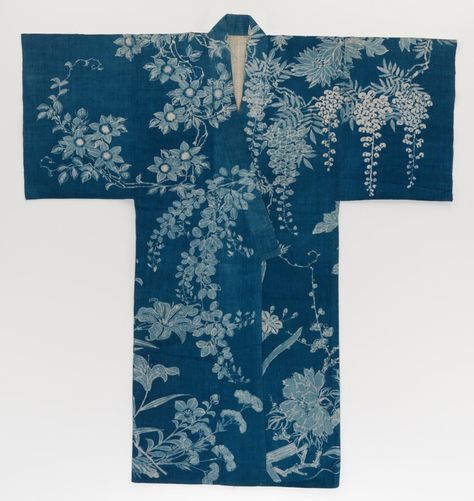 Summer kimono, Yukata | JAPANESE | NGV | View Work Embroidery Kimono, Thread Necklace, Kimono Yukata, Kimono Design, Summer Kimono, Meiji Period, Indian Prints, Necklace Patterns, Mt Fuji