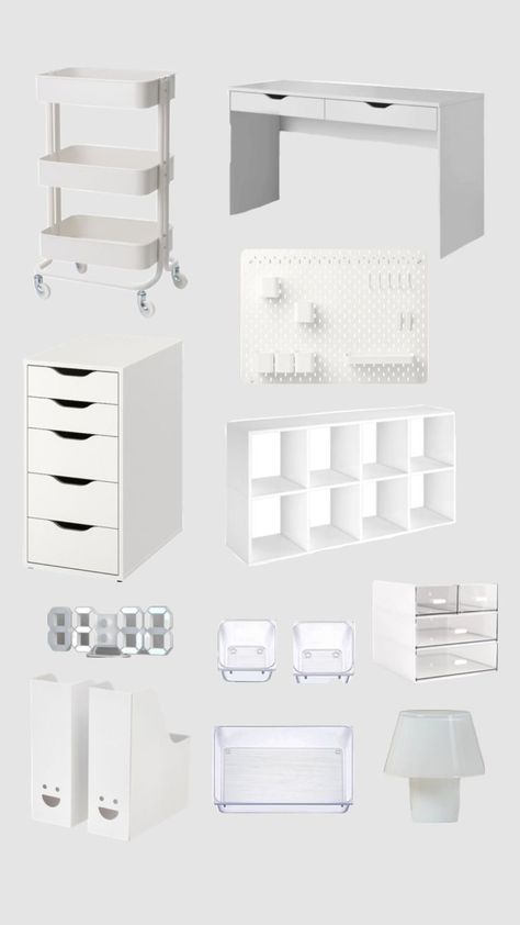 Studying Room Ideas, White Aesthetic Office Room, Small Room Organization Aesthetic, Cool Desks For Bedrooms, Desk Ispo, Aesthetic Home Decor Items, Cute Desk Ideas Aesthetic, White Aesthetic Room Ideas, Room White Aesthetic