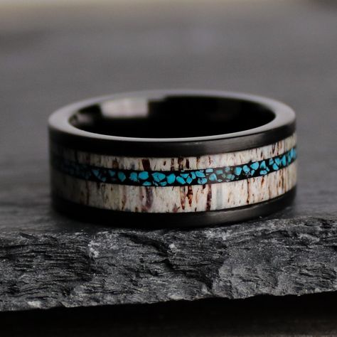 Modern Mens Wedding Bands, Antler Wedding Rings, Turquoise Wedding Band, Antler Wedding Band, Wood Engagement Ring, Antler Wedding, Wood Wedding Ring, Wood Wedding Band, Antler Ring