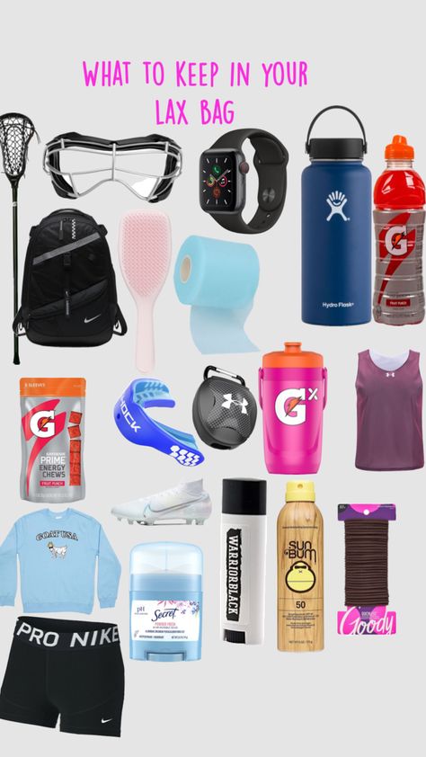 What To Keep In Your Lacrosse Bag, Preppy Lacrosse, Lacrosse Aesthetic, Lacrosse Bag, Lacrosse Outfits, Lacrosse Workouts, Lacrosse Practice, Cheer Workouts, Sports Outfits