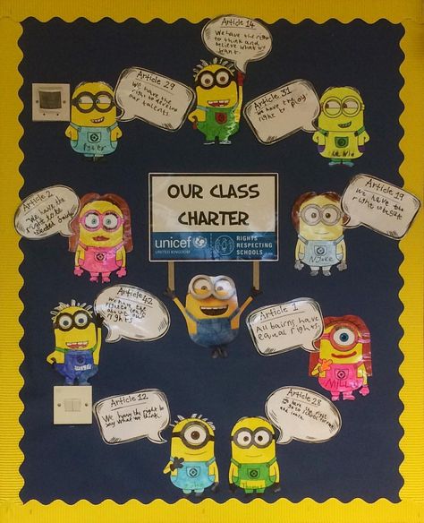 Class Charter Display, Classroom Charter, Rights Respecting Schools, Class Charter, Rights Of The Child, Outdoor Learning Activities, Minion Theme, Class Poster, School Displays