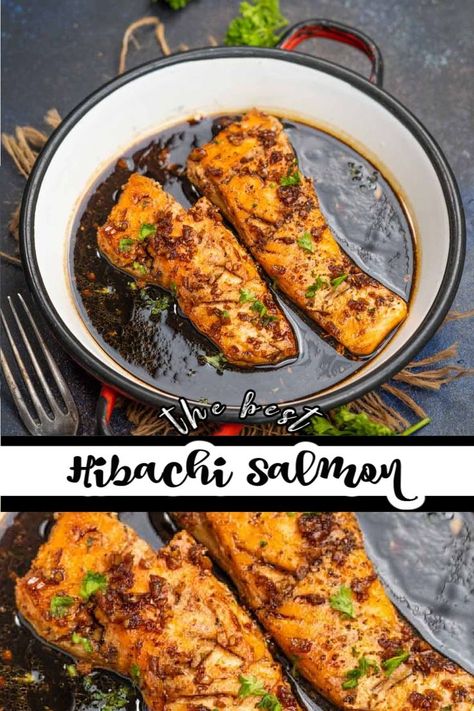 Hibachi Salmon Recipe, Hibachi Salmon, Salmon Japanese, Hibachi Rice, Salmon Fried Rice, Hibachi Fried Rice, Hibachi Recipes, Steakhouse Recipes, Japanese Steakhouse