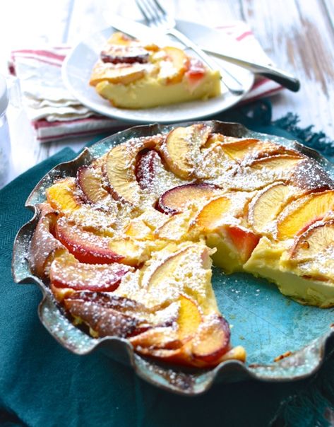 Stone Fruit Clafoutis | The Every Kitchen Clafoutis Recipes, Nonfat Greek Yogurt, French Desserts, Fruit Slice, Stone Fruit, Moist Cakes, Fall Desserts, Fruit Recipes, Greek Yogurt