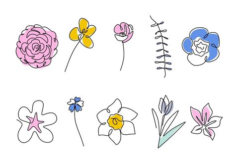 Types Of Flowers Drawing, Flowers Drawing, One Line Drawing, Spring Flower, Flower Illustration, Types Of Flowers, Line Drawing, Spring Flowers, Different Types