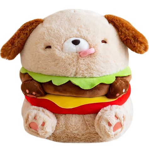 Kawaii Hamburger, Kawaii Burger, Burger Dog, Cute Hamburger, Cuddly Doll, Burger Dogs, Soft Throw Pillows, Dog Doll, Dog Stuffed Animal