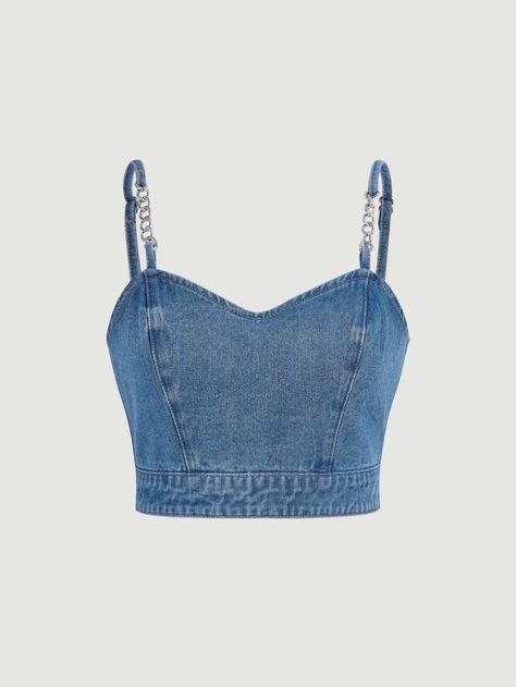 Lavagem Média Casual Collar Sem Mangas Jeans Simples Top Embellished Não elástico  Roupas Femininas Denim Tops Women, Crop Tops Jeans, Jean Crop Top, Jeans Crop Top, Crop Top Sewing Pattern, Denim Top Women, Denim Corset Top, Denim Tank Top, Crop Top With Jeans