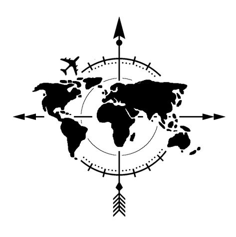 Animal Design Tattoo, World Map Tattoos, Spartan Tattoo, Airplane Tattoos, Adventure Logo, Map Tattoos, Idee Cricut, World Tattoo, Design Tattoo