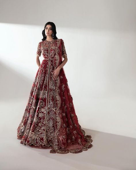 REPUBLIC WOMENSWEAR | ‘Carmine’ This red gown, crafted from the finest net, is a sartorial tribute to the intersection of royal elegance and contemporary flair.… | Instagram Republic Womenswear, Gown Making, Indian Royalty, Red Bridal Dress, Indian Sari Dress, Desi Wedding Dresses, Latest Bridal Dresses, Pakistani Wedding Outfits, Scalloped Border