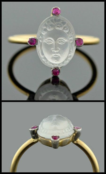 Art Nouveau ruby and carved moonstone cameo ring Bijoux Art Nouveau, Cameo Jewelry, Antique Ring, Cameo Ring, Art Nouveau Jewelry, Ancient Jewelry, Antique Engagement Rings, Moonstone Jewelry, Victorian Jewelry