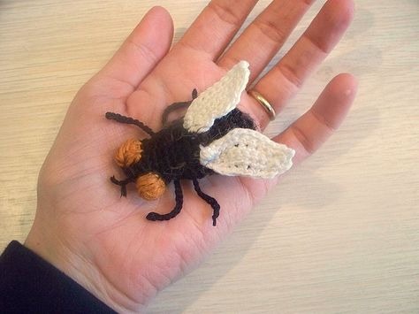 Crochet fly. Looks so real :) House Fly, Black Fly, Crochet Fish, Crochet Fall, Knitted Animals, Fish Patterns, Crochet Home, Yarn Art, Knitted Toys