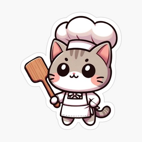 Cat Eating Illustration, Cats Chibi, Gato Chef, Cute Chibi Cat, Cooking Stickers, Chef Sticker, Cat Cooking, Chef Cat, Chef Cats