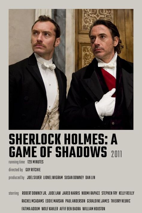 Sherlock Holmes: A Game of Shadows Movie Poster Sherlock Holmes Game Of Shadows, Susan Downey, Jared Harris, Kelly Reilly, Noomi Rapace, Movie Card, Guy Ritchie, Jude Law, Rachel Mcadams