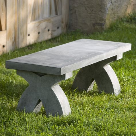 Campania International The X Cast Stone Backless Garden Bench | from hayneedle.com Stone Garden Bench, Campania International, Outdoor Garden Bench, Contemporary Bench, French Limestone, X Bench, Concrete Bench, Stone Bench, Patio Bench