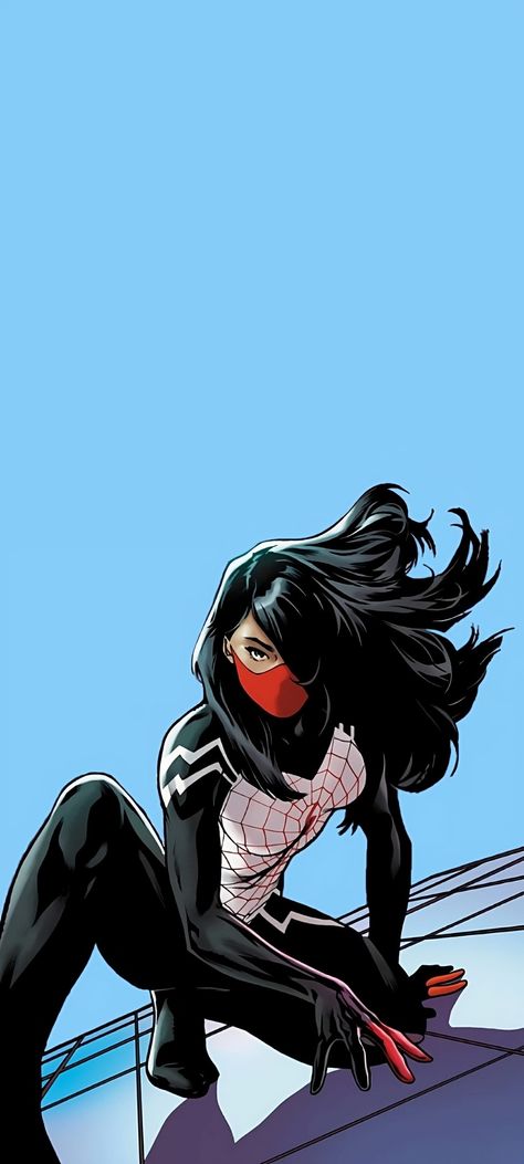 A wallpaper of Cindy Moon aka Silk, one of the spider-powered heroes in Marvel. Slik Spiderwomen, Spider Silk Comic, Marvel Silk Art, Cindy Moon Wallpaper Aesthetic, Spider Silk Marvel, Spider Silk Wallpaper, Silk Spider Woman Wallpaper, Spider Silk Pfp, Silk Cindy Moon Wallpaper