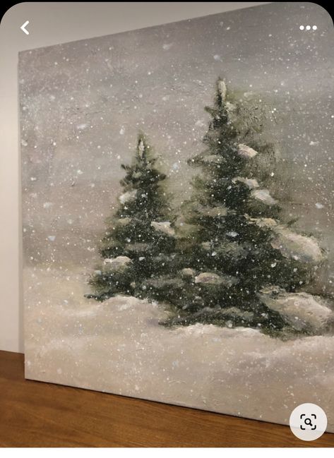 Snowy Christmas Tree Painting, Large Christmas Painting, Snow On Trees Painting, Winter Pine Trees Painting, Snowy Paintings Acrylic, Christmas Paintings On Canvas Aesthetic, Christmas Trees Paintings, Painting Winter Trees, Small Christmas Canvas Paintings