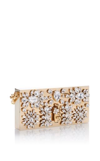 Crystal Embellished Metal Clutch by DOLCE & GABBANA Now Available on Moda Operandi Dolce And Gabbana Clutch, Gold Everything, Dolce And Gabbana Fashion, Crystal Embellishment, Moda Operandi, Rose Gold Plates, Fashion Collection, Solid Gold, Embellishments