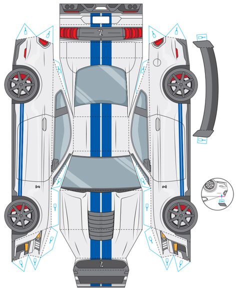 Paper Toy Car, Car Template, Car Papercraft, Paper Cars, Paper Model Car, Shelby Gt 500, Mustang Gt500, Paper Car, Gtr R34