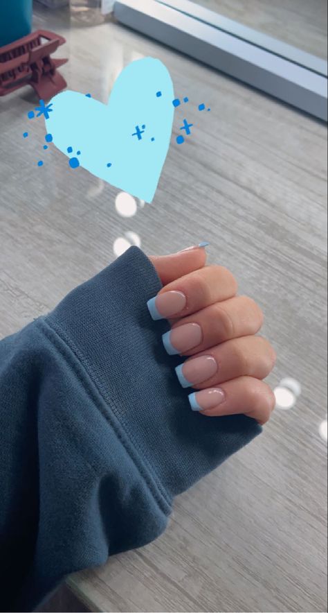 Cute Shellac Nails, French Tip Blue, Blue Square Nails, Blue Shellac Nails, Powder Blue Nails, Shellac Nails Summer, Shellac Designs, Shellac Nail Designs, Gel Nails French