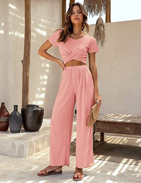 Matching Set -  Ribbed 2 Piece Lounge Set, Knot Crop Top, Womens Pajama, Ribbed Crop Top, Pants With Pockets, Womens Pyjama Sets, Lounge Set, Pajama Sets, Womens Loungewear