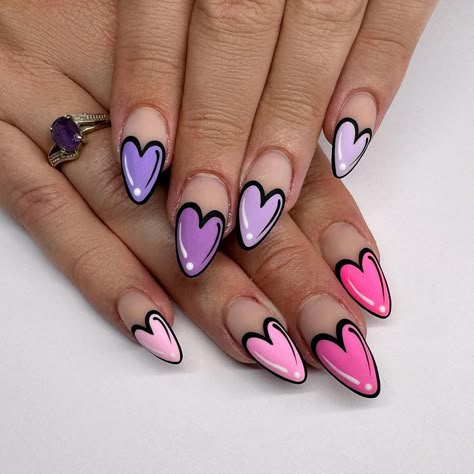 Whether it's a significant symbol, a design with your little one's birthdate or even a favorite character, there are so many amazing tattoo options for moms. 2025 Valentines Day Nails, Nail Art For February, Comic Book Valentines Nails, Purple Valentines Nails Designs, Pink And Blue Valentines Nails, Purple And Black Valentine Nails, Cartoon Heart Nails, February Nails Ideas Valentines Day Pink Hearts, Designer Nail Art