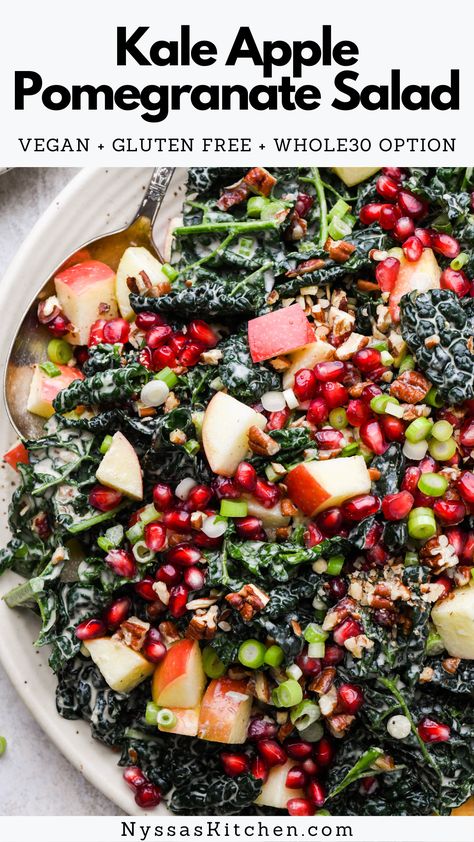 Apple Pomegranate Salad, Pomegranate Kale Salad, Pomegranate Recipes Salad, Dinner Gluten Free, Apple Pomegranate, Salad Gluten Free, Zone Recipes, Winter Salad Recipes, Thanksgiving Salad