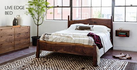 Bedroom | The Joinery | Portland, Oregon Live Edge Headboard, Live Edge Bed, No Foundation, Platform Bed Designs, Diy Platform Bed, Homemade Furniture, Rustic Bedroom Decor, Farmhouse Bedding, Wood Bed Frame