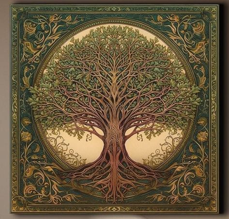 Yggdrasil Painting Canvas Print, Tree of Life Mandala, Celtic Wall Art, Natural Earthy Tones, Symbolic Wall Décor, Norse Mythology Art - Etsy - Google Chrome Celtic Art Irish Painting, Kalp Vriksh Tree, Celtic Mythology Aesthetic, Trade Aesthetic, Tree Of Life Aesthetic, Norse Mythology Aesthetic, Celtic Painting, Yggdrasil Art, Hyperion Cantos