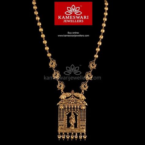 Square Pendent Designs Gold, Krishna Design, Gold Neckles, Exquisite Diamond Necklace, Unique Jewelry Necklace, Antique Gold Necklace, Kameswari Jewellers, Traditional Necklace, Gold Temple Jewellery