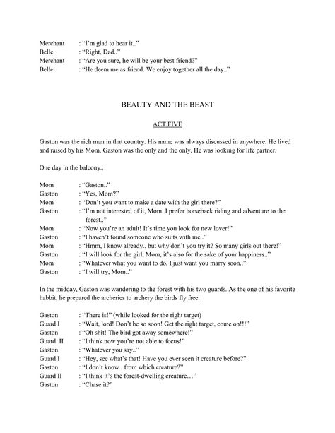 Script of English Musical Drama, Beauty and The Beast | PDF English Drama Script, Short Drama Script, Teater Drama, Naskah Drama, English Drama, Disney Animated Movies, Best Dramas, Telling Stories, Life Partners