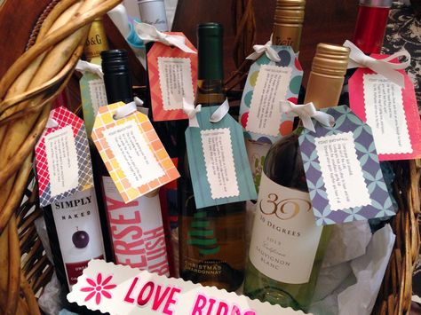 First Year of Marriage Wedding Wine Basket - unique gift idea for brides - free template for wine tags Bottles Of Wine For Wedding Gift, Wine Basket Gift Ideas Wedding, Basket Of Firsts Wedding Gift, Wedding Wine Basket, Marriage Milestones, Finding Hobbies, Milestone Wine Basket, Milestone Wine, Making A Gift Basket