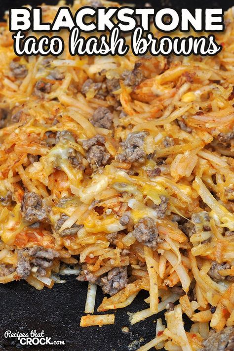 This Blackstone Taco Hash Browns is a quick and easy recipe that can have a meal that tastes great and is very filling. via @recipescrock Tailgaiting Food, Outdoor Griddle Recipes, Quick Ground Beef Recipes, Hash Recipe, Griddle Recipes, Hashbrown Recipes, Ground Meat Recipes, Stove Top Recipes, Dinner With Ground Beef