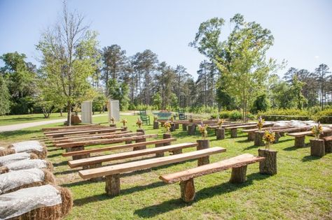 Benches can serve as seating at farm weddings - keep the ceremony on the short side since guests won't have back support. Bench Seating Wedding, Outdoor Wedding Seating, Wedding Bench, Seating Wedding, Diy Outdoor Weddings, Southern Wedding Inspiration, Wooden Benches, Sunflower Themed Wedding, Country Diy