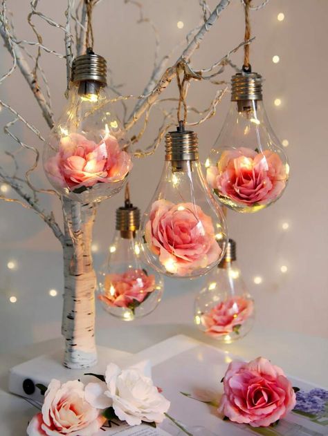 Artificial Flowers Decor, Flower Bulb, Novelty Lights, Light Hanging, Bulb Light, Flower Lights, Flower Detail, Bulb Flowers, White Led Lights