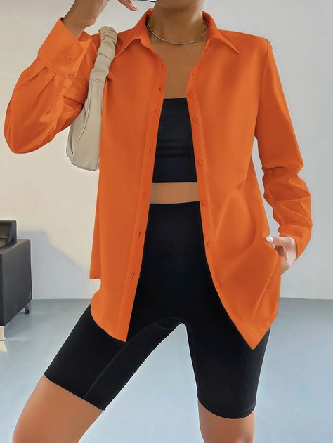 Open Shirt Outfit, Summer Tomboy Outfits, Orange Top Outfit, Orange Shirt Outfit, Button Shirt Outfit, Longsleeves Outfit, Amsterdam Outfit, Button Down Outfit, Outfits Con Camisa