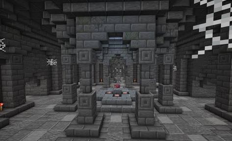 Minecraft Crypt Build, Tomb Minecraft, Minecraft Dwarven Entrance, Minecraft Underground Base Layout, Evil Lair Minecraft, Minecraft Armoury Room Ideas, Minecraft Base Entrance, Minecraft Crypt, Minecraft Dungeon Build