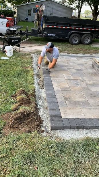 Perfect paver restraints every time 💪🏼 #landscaping #diy #howto #pavers #easymoney #patio Mismatched Patio Pavers, Patio Ideas On A Budget Backyard Pavers, Mixed Patio Pavers, Pergola On Paver Patio, Patio Pavers Design Layout Fire Pits, Nantucket Pavers Patio, Rocks Around Concrete Patio, Concrete Block Patio Ideas, Raised Paver Patio Ideas