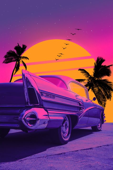 Retro Life Is A Dream, Hd Posters, On My Way Home, Summer Poster, New Retro Wave, Sunset City, Digital Portrait Art, Art Folder, Neon Wallpaper