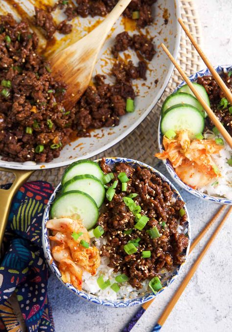 Korean BBQ Ground Beef Recipe Korean Bbq Ground Beef, Bbq Ground Beef, Healthy Korean Recipes, Korean Bbq Beef, Korean Ground Beef, Ground Beef Recipes Mexican, Beef Bowl, Healthy Beef Recipes, Recipes Mexican