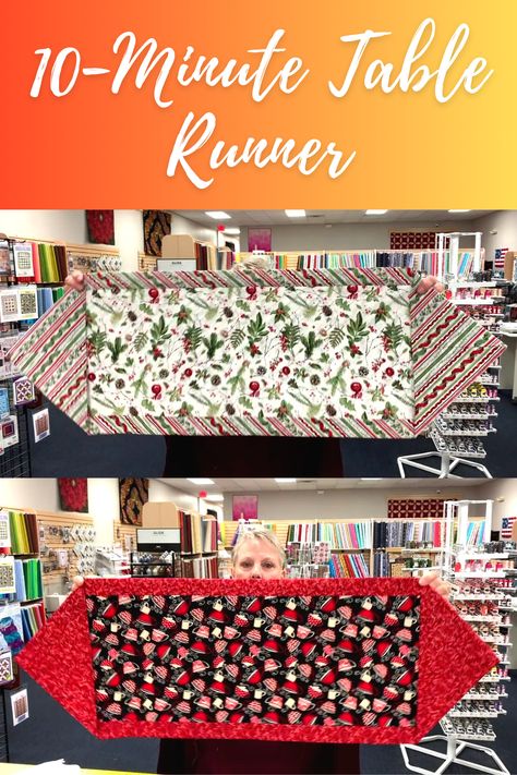 In this video, Susan shows us how to make a table runner fast and easy with this 10-minute table runner method! This is a great holiday gift idea for the host or hostess in your life. Stay tuned for even more easy, quick, DIY holiday gift ideas because we've got a few more on the way! Free Quilt As You Go Table Runner Patterns, 10 Minute Table Runners, No Binding Table Runner, 10 Min Table Runner, 10 Minute Table Runner Tutorial, 10 Minute Table Runner Pattern Free, 15 Minute Table Runner, Ten Minute Table Runner, Christmas Table Runners Diy Easy