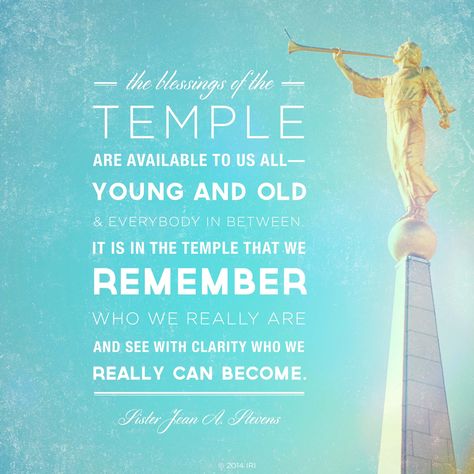 “The blessings of the temple are available to us all—young and old and everybody in between. It is in the temple that we remember who we really are and see with clarity who we really can become.”—Sister Jean A. Stevens, “Primary Leaders Encourage Families to Focus on the Savior” Lds Temple Quotes, Temple Quotes Lds, Lds Quotes Uplifting, Temple Quotes, Jesus Christ Quotes, Gospel Quotes, Conference Quotes, Christ Quotes, Church Quotes