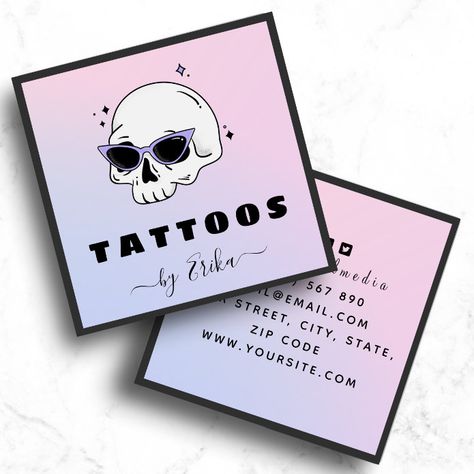 Tattoo Artist Business Cards, Glasses Tattoo, Professional Business Card Design, Modern Tattoos, Cool Business Cards, Square Business Card, Business Cards Creative, Kids Nursery Decor, Kids Stationery