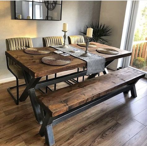 Casa Rock, Grande Table A Manger, Steel Dining Table, Industrial Dining Table, تصميم للمنزل العصري, Industrial Coffee Table, Industrial Table, Dining Table With Bench, Oak Dining Table