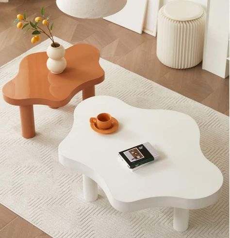 Amazon.com: MIINO Cloud-shaped Coffee Table, 31.5" L x 22" W Modern White Cocktail Table Small Center Table, Mid-Century Modern Living Room Furniture, Easy Assemble : Home & Kitchen Funky Coffee Tables, White Cocktail Tables, Center Table Decor, Funky Living Rooms, Coffee Table Brown, Diy Side Table, Dinning Room Design, Design Bar, Mid Century Modern Coffee Table