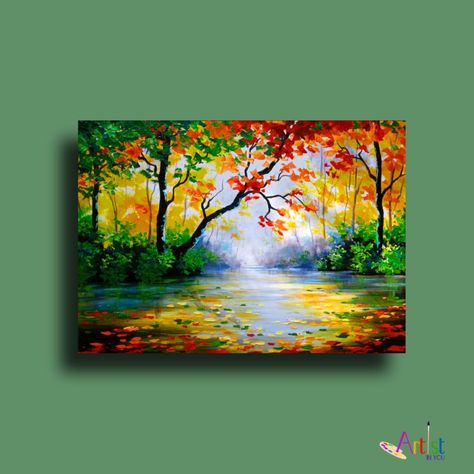 Nature Paintings Oil Color, Painting Related To Nature, Natural Scenery Canvas Painting, Paintings To Hang On Wall, Drawing Room Paintings, Acrylic Canvas Painting For Living Room, Art Landscapes Painting, Poster Color Painting Artworks, Painting For Drawing Room