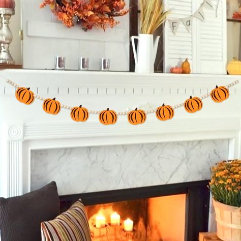 PRICES MAY VARY. [Value Package] You will receive 1 pack of fall decor garland. Each felt garland contains 38 wooden beads and 8 felt pumpkin. [Durable Material] Made from high-quality felt pumpkin and combined with wooden beads, our fall decorations are not only durable but also add a touch of elegance to any space. [Wide Application] Our fall decorations can be hung on closets, mantels, walls, and more. Whether you're decorating your home, classroom, or office, you can create a richer and more Bedroom Mantle, Wall Fireplace, Easy Fall Decor, Thanksgiving Banner, Pumpkin Garland, Felt Pumpkins, Fall Banner, Fall Garland, Fall Thanksgiving Decor