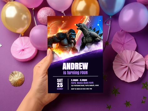 PRODUCT DETAILS: Get ready to throw the ultimate monster showdown with our Godzilla vs. King Kong Birthday Invitation! Perfect for any little fan who loves epic battles, this invitation sets the tone for an action-packed celebration Dimensions: 5" x 7" high-resolution editable invitation template This is a DIGITAL DOWNLOAD  - No Physical Product Demo this item now! https://www.corjl.com/d/4B37P1 Example Instructional Video Here:  https://www.youtube.com/watch?v=ELg2QzHsx20 Edit your items at Cor Godzilla X Kong, Kids Birthday Party Invitations, Birthday Party Invite, Godzilla Vs, 4th Birthday Parties, Party Invite, Instructional Video, King Kong, Invitation Set