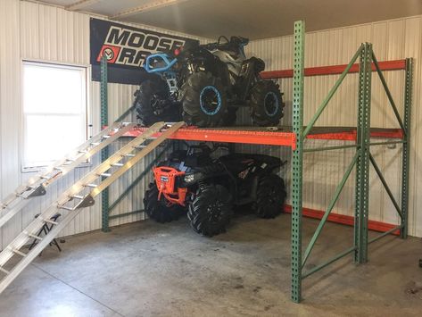 Nice Rack: How to Build An ATV Storage Mega-Rack Atv Storage, Casa Garage, Garage Storage Ideas, Man Cave Basement, Barn Garage, Diy Garage Storage, Workshop Organization, Garage Storage Organization, Garage Shop