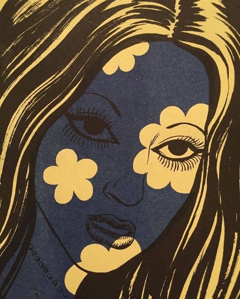 Bijou Karman, Yellow, Flowers, Blue, Black, Art