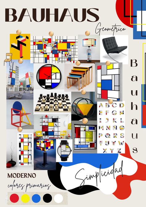 Bauhaus Style Interior Design, Bauhaus Art Paintings, Bauhaus Moodboard, Bauhaus Architecture Interior, Bauhaus Design Interior, Bauhaus Interior Style, Mondrian Architecture, Bauhaus House, Moodboard Example